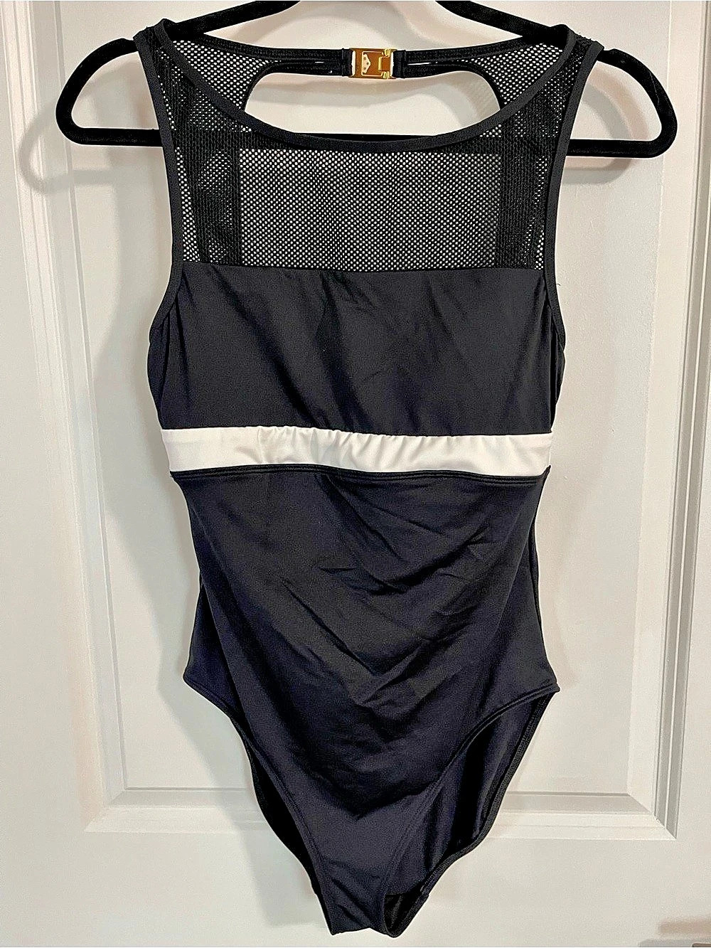 Lauren Ralph Lauren Beach Club Solids High Neck One Piece Swimsuit Black & White